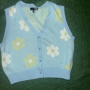 Light Blue Floral Button-Up Knit Vest